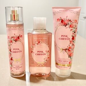 Bath & Body Works Pink Chiffon 3 Pc Set Mist Wash Cream New
